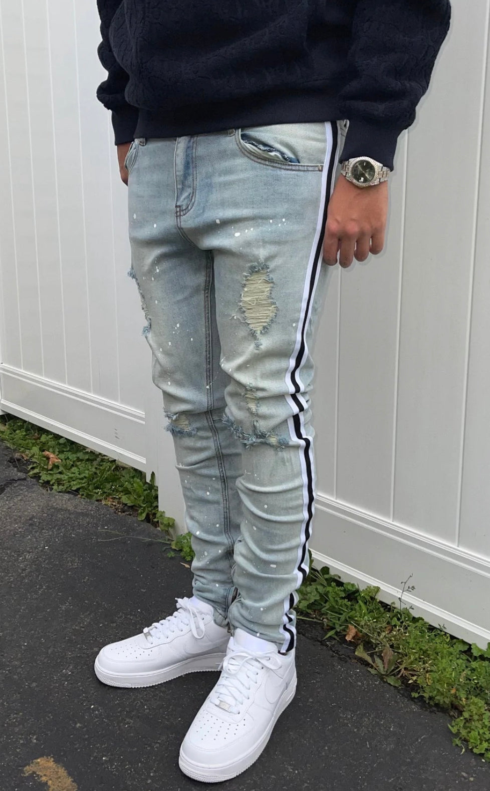 WFM “PAINT SPLATTER” TRACK JEANS (WHITE/BLACK)